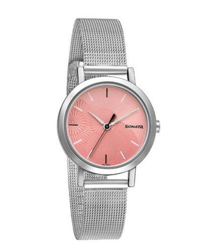 Sonata Linnea Pink Dial Women Watch With Stainless Steel Strap