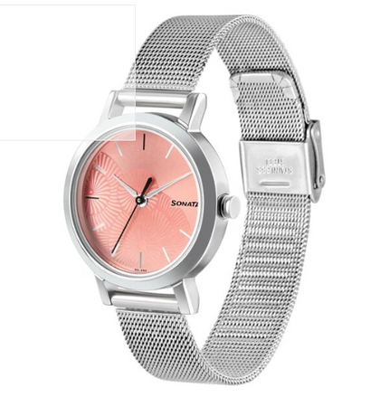 Sonata Linnea Pink Dial Women Watch With Stainless Steel Strap