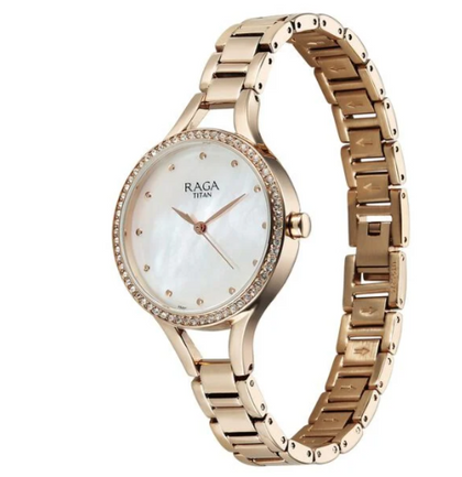 Titan Raga Showstopper Quartz Analog Mother Of Pearl Dial Metal Strap Watch For Women