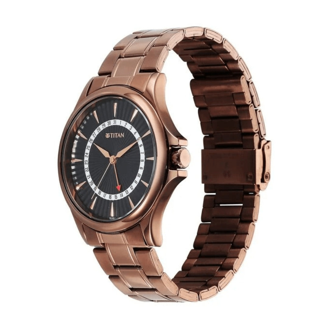 Titan Karishma Quartz Analog with Date Black Dial Stainless Steel Strap Watch For Men  10038QM01