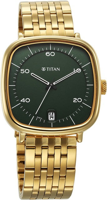 Titan Workwear Green Special Dial Golden Stainless Steel Analog Watch for Men - 1885YM02