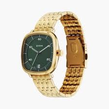 Titan Workwear Green Special Dial Golden Stainless Steel Analog Watch for Men - 1885YM02