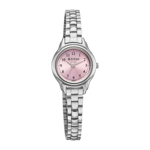 Titan Karishma Pink Dial Silver Stainless Steel Strap Analog Watch for Women  2401SM04