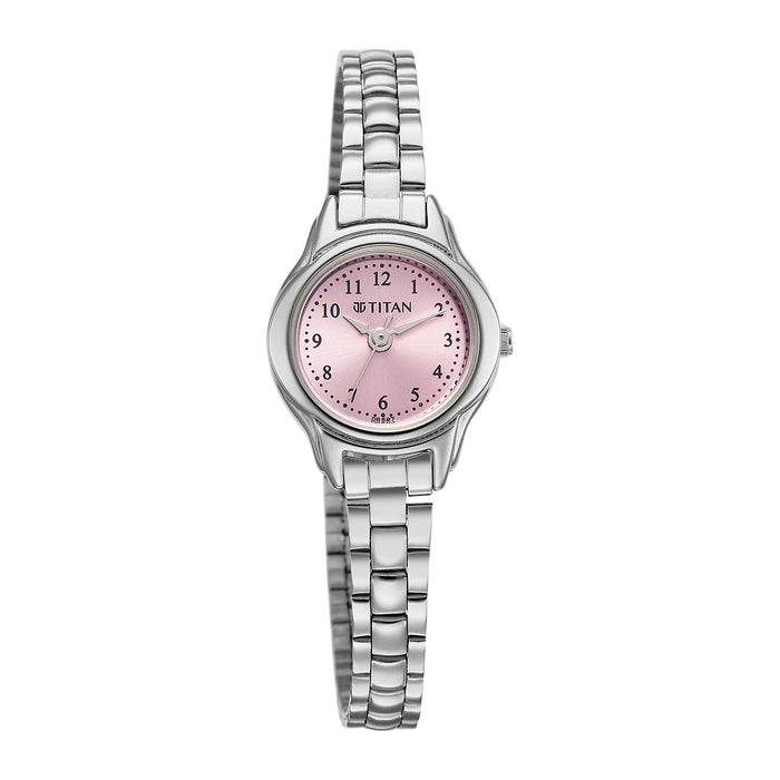 Titan Karishma Pink Dial Silver Stainless Steel Strap Analog Watch for Women  2401SM04