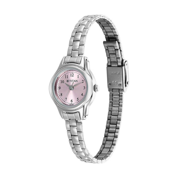 Titan Karishma Pink Dial Silver Stainless Steel Strap Analog Watch for Women  2401SM04