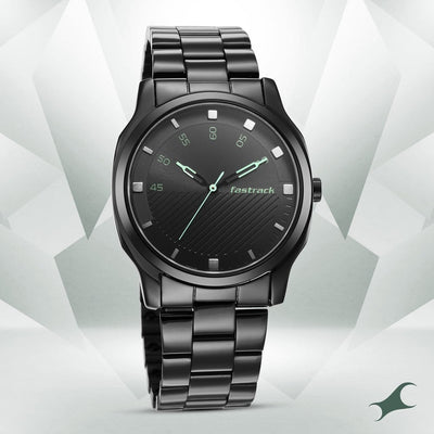 Fastrack Stunners Quartz Analog Black Dial Stainless Steel Strap Watch for Guys  3255NM02