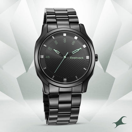 Fastrack Stunners Quartz Analog Black Dial Stainless Steel Strap Watch for Guys  3255NM02