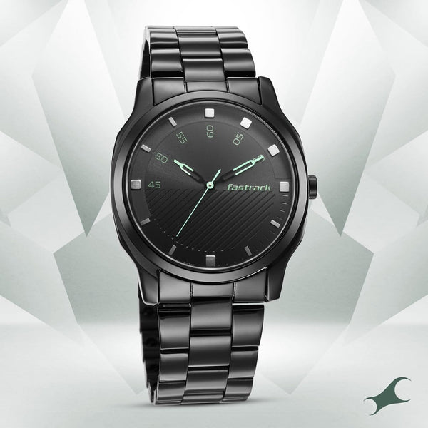 Fastrack Stunners Quartz Analog Black Dial Stainless Steel Strap Watch for Guys  3255NM02