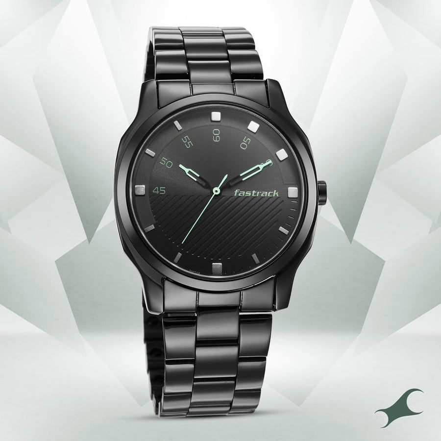 Fastrack Stunners Quartz Analog Black Dial Stainless Steel Strap Watch for Guys  3255NM02