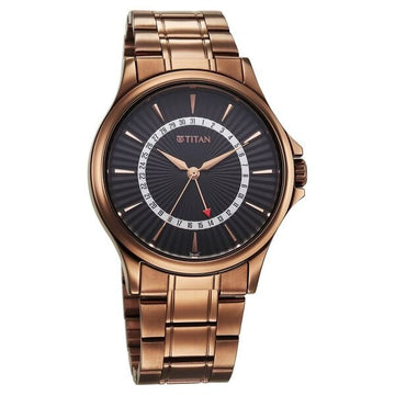 Titan Karishma Quartz Analog with Date Black Dial Stainless Steel Strap Watch For Men  10038QM01